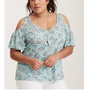 Torrid Mint Floral Cold Shoulder Top - Size 3X